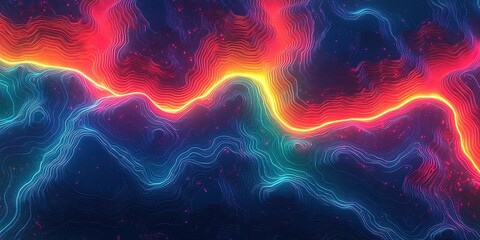 Poster - Vibrant abstract wave pattern showcasing a blend of red, blue, and yellow colors with fluid lines and shapes