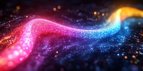 Aufkleber - colorful glowing wave of light and particles flowing through a dark background at night