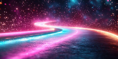 Poster - Colorful light path in a starry universe creating a magical journey at night