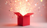 rays of happiness burst out of an open red gift box
