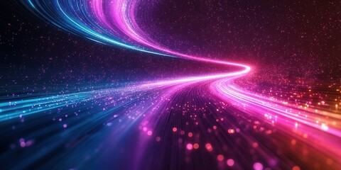 Poster - Vibrant light trails weaving through a dark space create a sense of motion and energy in an abstract composition