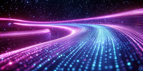 Poster - Colorful light trails flowing through a cosmic landscape at night