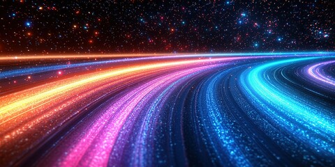Poster - Colorful light trails create a cosmic illusion in a starry background during a digital art representation of space