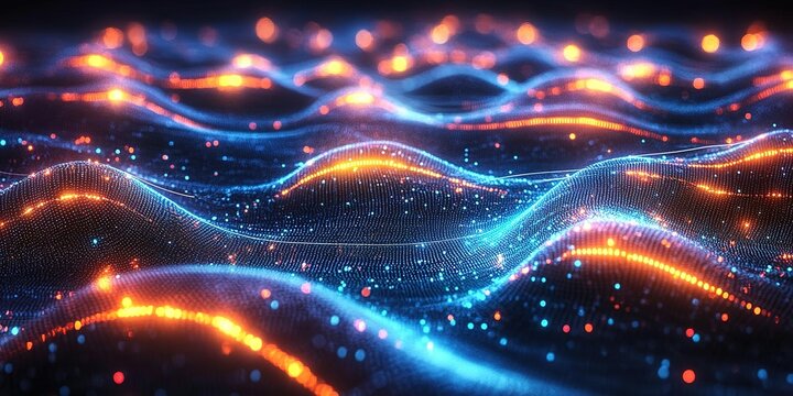 Colorful abstract digital waves create a mesmerizing visual experience in a dark setting