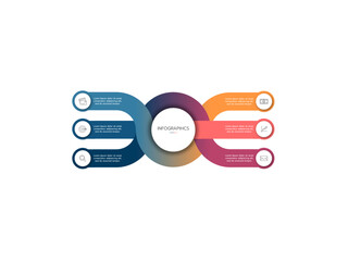 Wall Mural - Infographic circular diagram with 6 options. Round chart that can be used for business analytics, data visualization and presentation. Vector illustration.