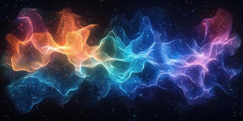 Poster - Vibrant cosmic waves create stunning visual display in the depths of space during a starry night