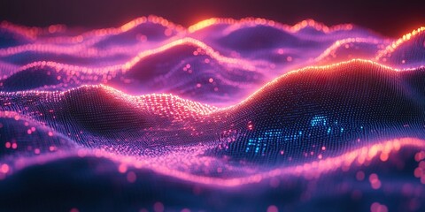 Poster - Colorful abstract waves of light create a mesmerizing digital texture in a virtual landscape