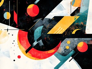 Poster - A vibrant abstract composition featuring dynamic shapes, bold colors, and contrasting textures