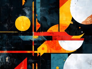 Poster - An abstract composition featuring dynamic shapes, vibrant colors, and an interplay of light and shadow, creating an engaging visual experience ideal for modern design projects.
