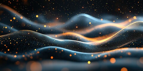 Poster - Colorful abstract waves with glowing particles create a mesmerizing digital landscape