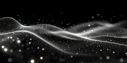 Poster - Abstract swirling particles create a mesmerizing wave pattern in black background