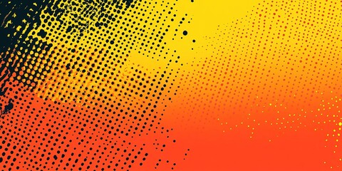 Poster - Abstract gradient design featuring black, orange, and yellow dot patterns with a dynamic visual flow in an artistic composition