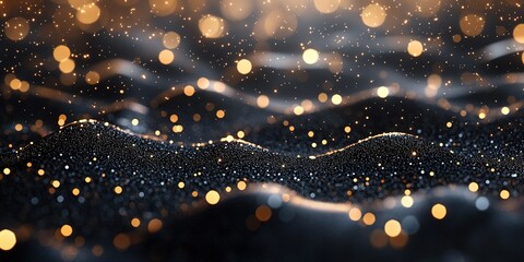 Poster - Sparkling golden particles dance over a dark surface creating a mesmerizing visual effect in an abstract composition
