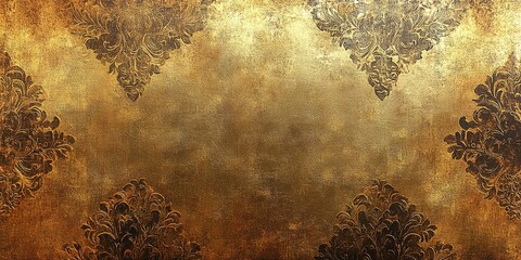 Poster - Elegant golden texture with intricate patterns in the corners showcasing timeless artistic design elements