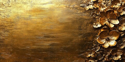 Poster - Decorative golden floral design featuring textured petals in a luxurious golden finish