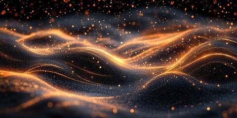 Aufkleber - illuminated waves of golden particles in a dark setting create a mesmerizing visual experience
