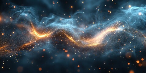 Poster - Beautiful swirling blue and orange abstract background with sparkling particles and glowing effects