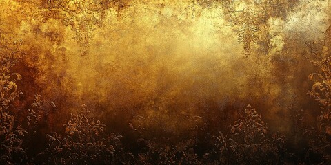 Poster - Textured golden background with intricate floral patterns in warm hues and rich details