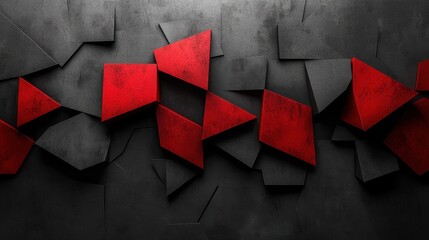 Poster - abstract geometric art featuring red and black shapes against a textured gray background in a modern