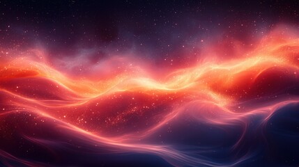 Poster - abstract cosmic landscape with vibrant waves and glowing colors in a dark starry background