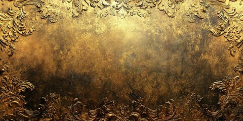 Poster - ornate golden textured background with intricate floral patterns for creative projects and designs