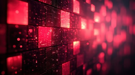 Poster - abstract illuminated wall with red glowing blocks creating a vibrant atmosphere at night