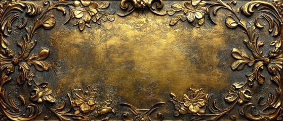 Poster - decorative gold and floral design panel with intricate details and patterns suitable for various bac
