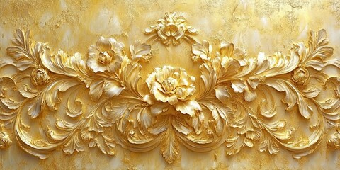 Poster - detailed floral wall relief in gold tones showcasing intricate craftsmanship and design elegance
