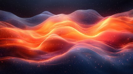 Poster - vibrant abstract waves of orange and blue light create a mesmerizing visual experience in a digital 
