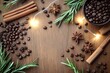 © asura - Warm Rustic Christmas Coffee Flat Lay, beans, cinnamon, rosemary, anise