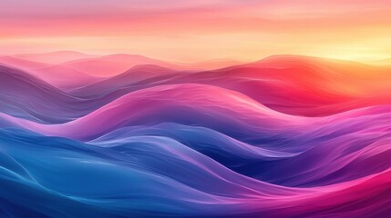 Poster - colorful waves of light create a serene landscape at sunset in a digital artwork