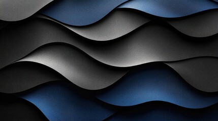 Aufkleber - Smooth waves of black and blue materials create an abstract design in a modern style
