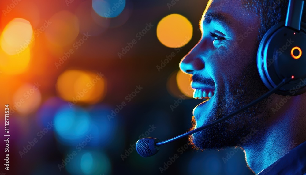 Friendly customer service representative in a headset bright and ...