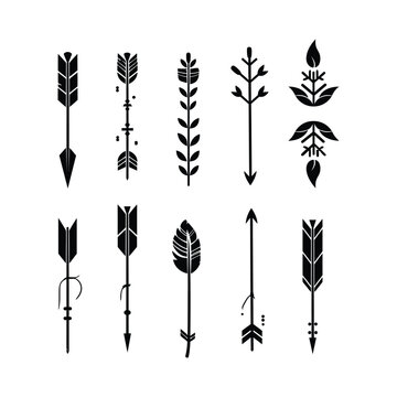 Decorative Arrow Element Silhouettes set Clipart on a white Background