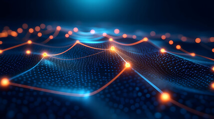 Poster - Abstract digital landscape with glowing lights.