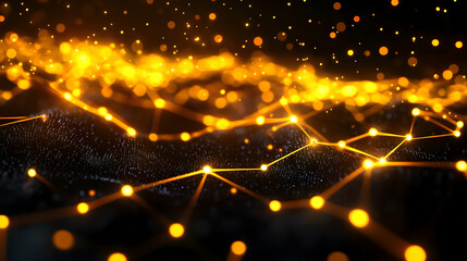 Poster - Abstract glowing network with golden dots.