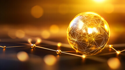 Poster - Abstract golden globe with network connections.