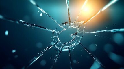 Poster - Close-up of shattered glass under soft light.
