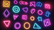 © Goncha Rza - Neon glowing shapes circle, square, triangle. Popular game symbols. Wide gaming background.