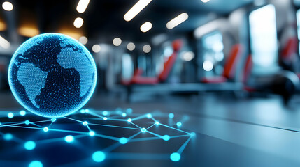 Poster - Digital globe with connections in modern space.