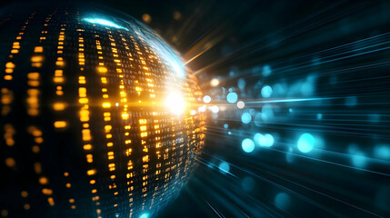 Poster - Futuristic digital sphere with glowing data streams.