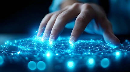 Poster - Futuristic technology interaction with digital network.