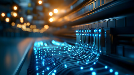 Poster - Glowing data cables in a modern server room.