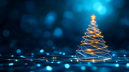 Poster - Illuminated Christmas tree in blue ambiance.