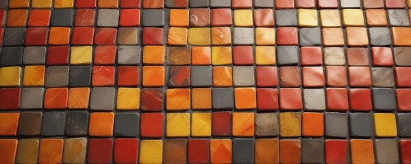 fiery red and yellow orange abstract mosaic tiles on a stony plastic background, abstract, yellow