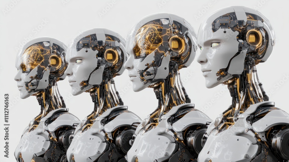 Group of Artificial Intelligence Robots with digital graphic Brain ...