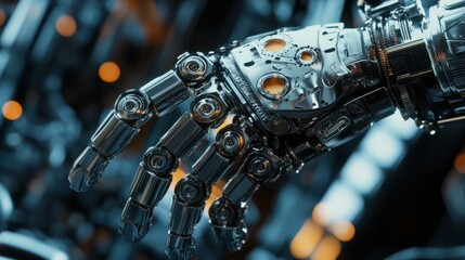 Poster - metal robotic arm with gear for engineering industry