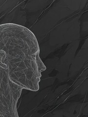 Poster - Abstract polygonal head outline on dark backdrop with mock up place. AI and human mind concept. 3D Rendering