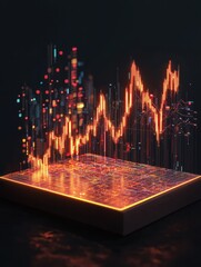 Poster - Glowing stock chart with candlestick and big data index grid. Trading and finance concept. 3D Rendering