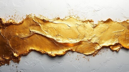 Poster - a smooth pure white wall painted with a golden roller brush stroke applied from above